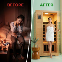 1 Person Extendable FAR Infrared Sauna for Home, Hemlock Wood Low EMF 6 Carbon Heaters Indoor Saunas with LED Lights, Bluetooth Speaker, Digital Control Panel, and Seating Bench — Before & After