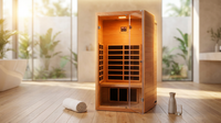 1 Person Extendable FAR Infrared Sauna for Home, Hemlock Wood Low EMF 6 Carbon Heaters Indoor Saunas with LED Lights, Bluetooth Speaker, Digital Control Panel, and Seating Bench — Lifestyle
