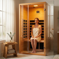 1 Person Extendable FAR Infrared Sauna for Home, Hemlock Wood Low EMF 6 Carbon Heaters Indoor Saunas with LED Lights, Bluetooth Speaker, Digital Control Panel, and Seating Bench — Lifestyle