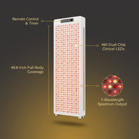 Red Light Therapy Full Body Panel, 480/630/660/810/830/850/1060Nm Blue Red near Infrared Light Device with 480 Dual Chip Clinical Grade Leds, Remote Control, Timer for Face, Body, BO-2400 — infographic