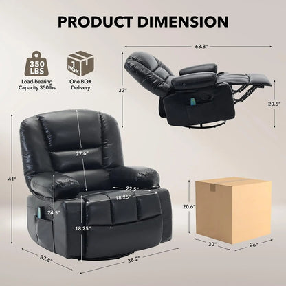 Garvee Oversized Swivel Rocker Recliner with Vibration Massage