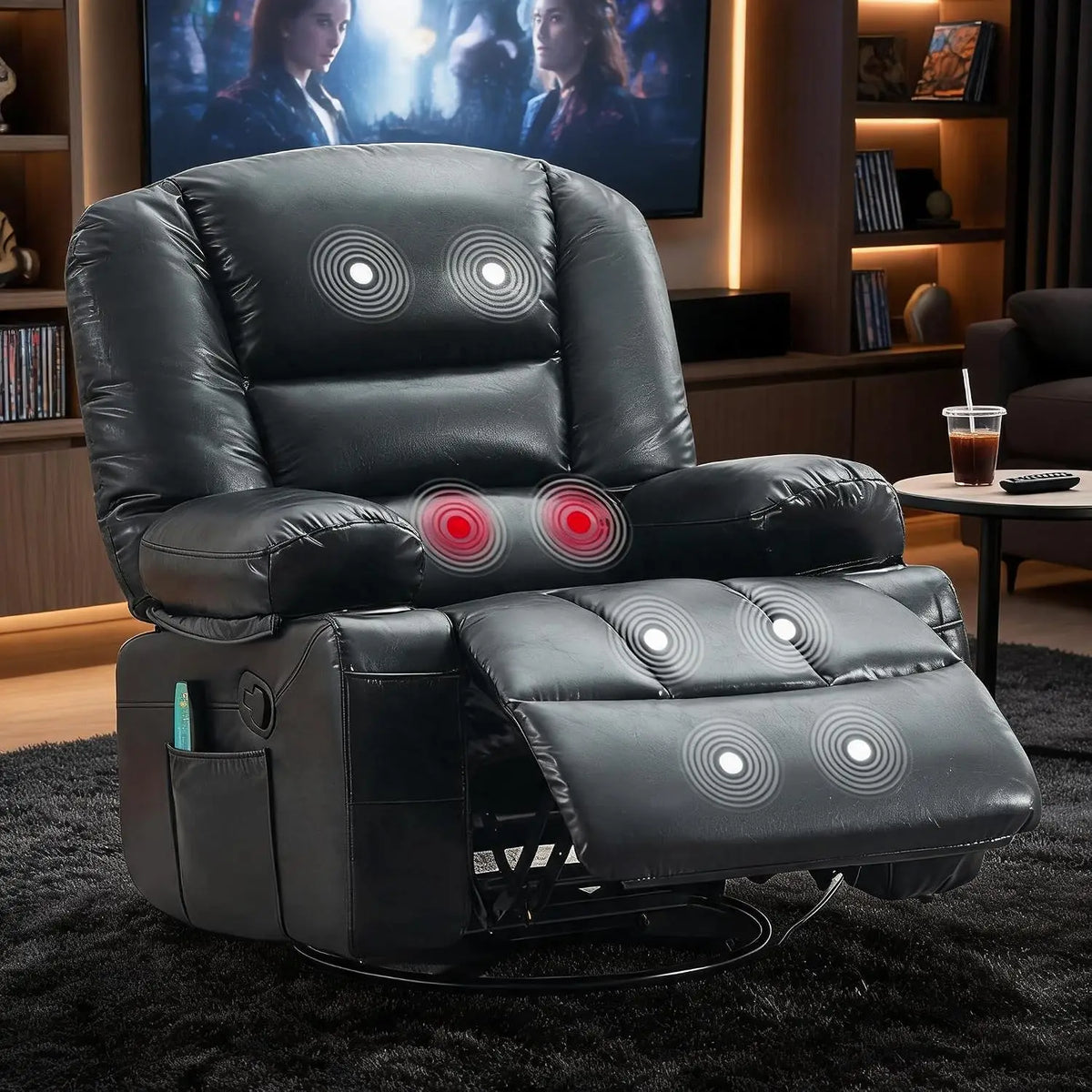 Garvee Oversized Swivel Rocker Recliner with Vibration Massage