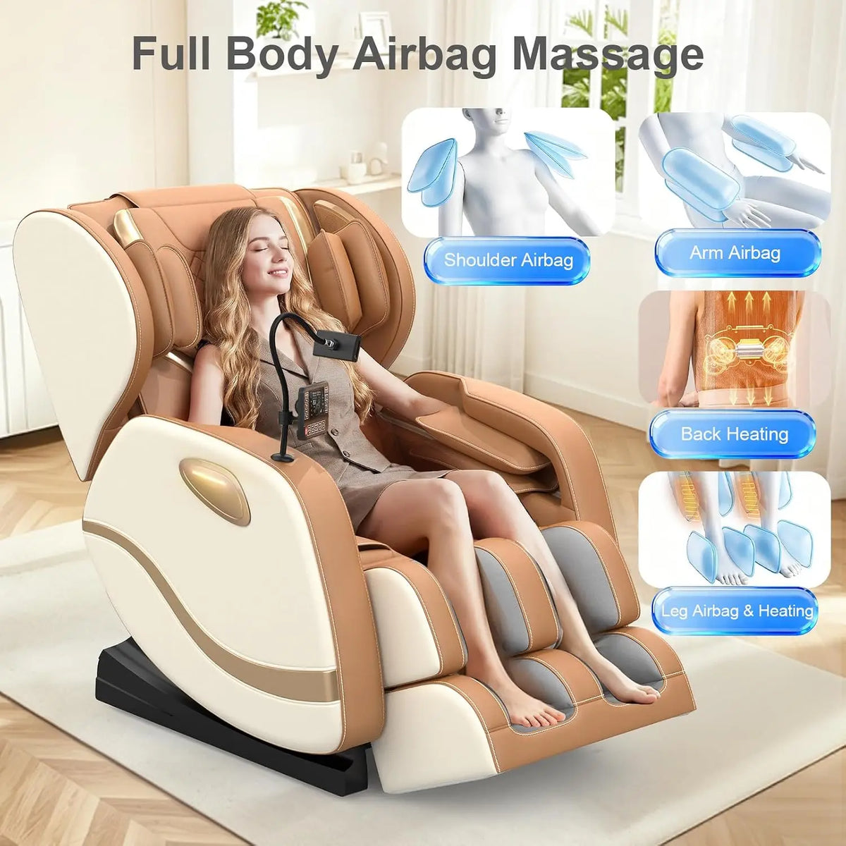 Full Body Zero Gravity Massage Chair with Airbags, Heat and Bluetooth