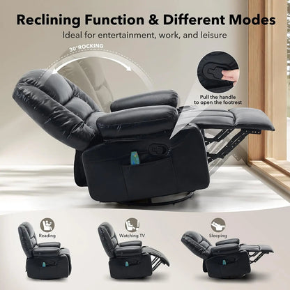 Garvee Oversized Swivel Rocker Recliner with Vibration Massage