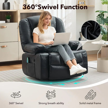 Garvee Oversized Swivel Rocker Recliner with Vibration Massage