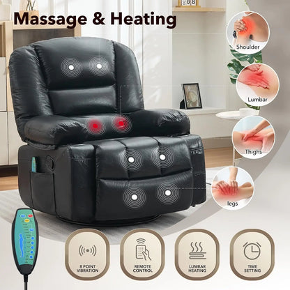 Garvee Oversized Swivel Rocker Recliner with Vibration Massage