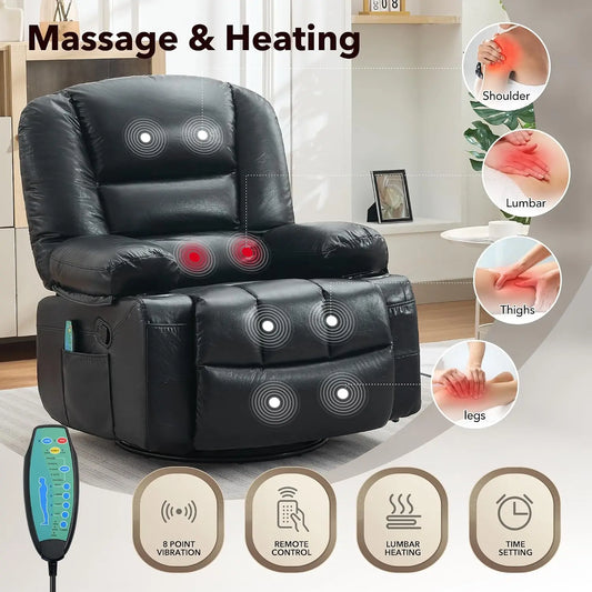 Garvee Oversized Swivel Rocker Recliner with Vibration Massage